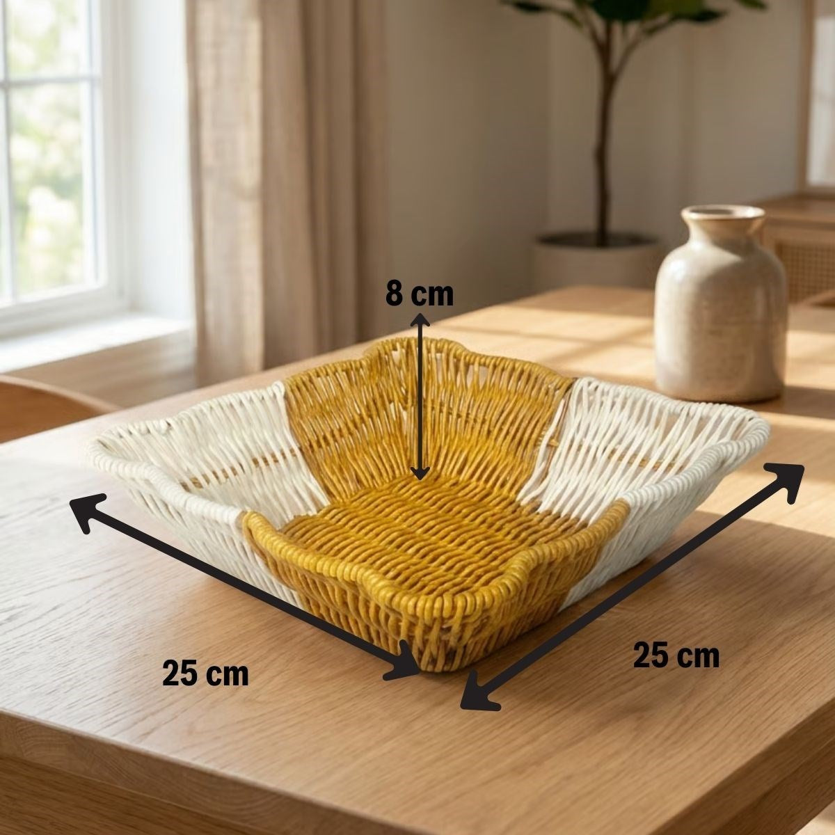 miorashop® Kare Dalgalı Çift Renkli Plastik Rattan Ekmek ve Meyve Sepeti - Çok Amaçlı Banyo ve Mutfak Düzenleyici - Yıkanabilir Tezgâh Üstü Organizer