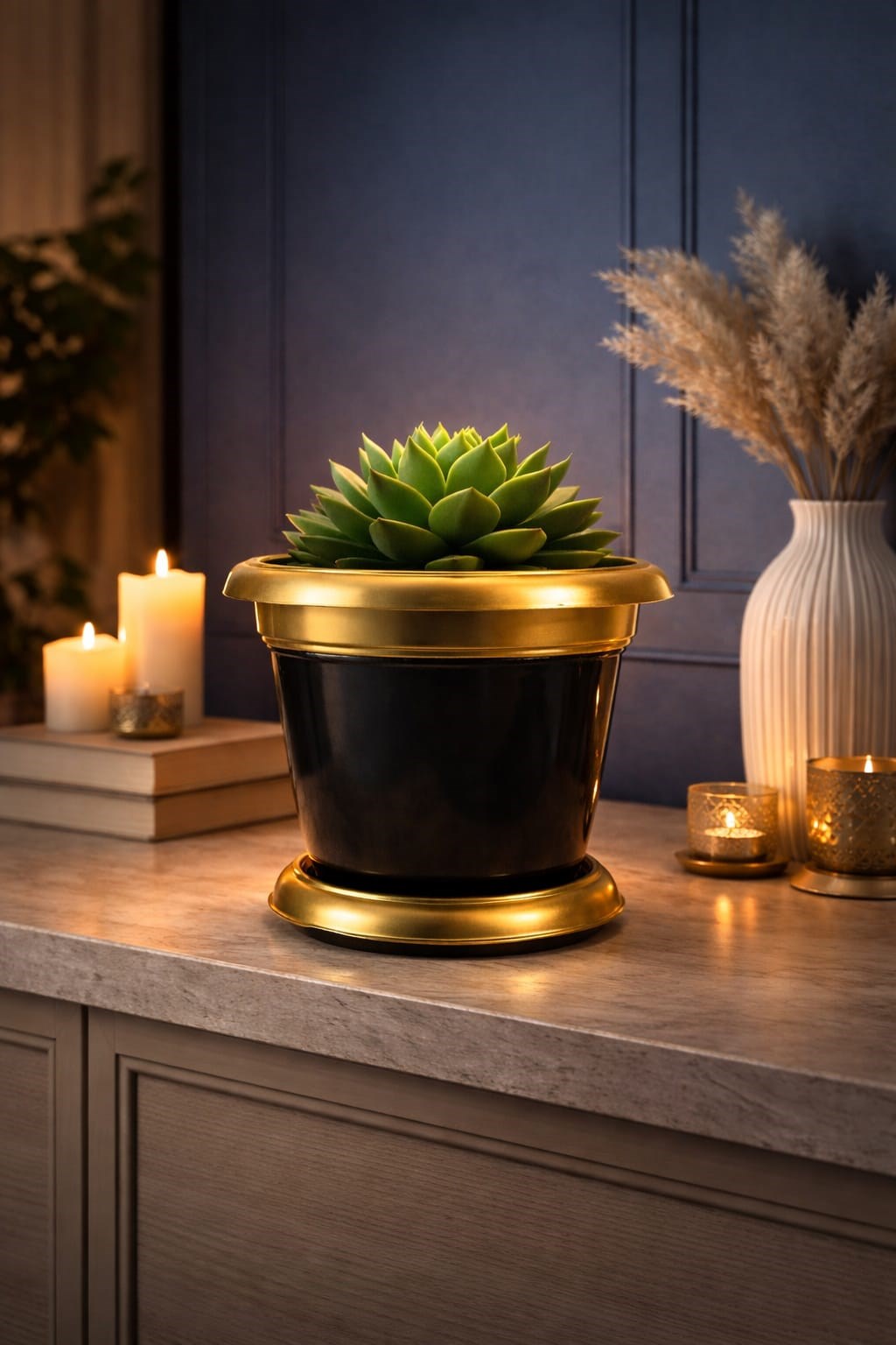 NF Gold Bilezikli 1,7 Litre Dekoratif Plastik saksı Siyah