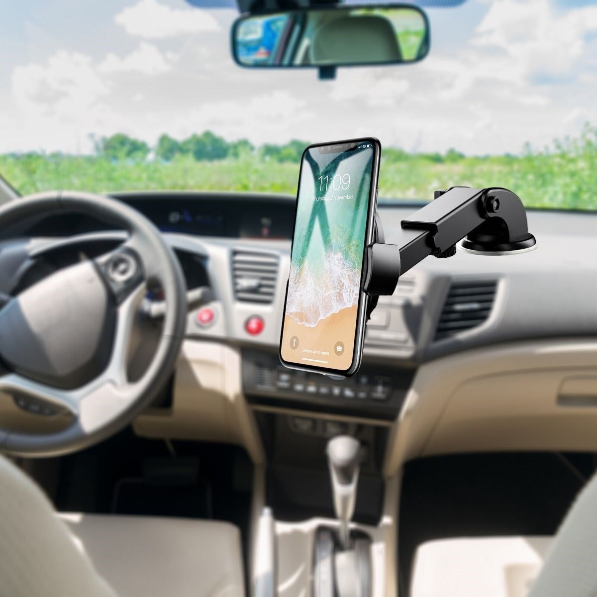 miorashop® 360 Derece Dönen Torpido Üstü Uzunluk Ayarlamalı Vantuzlu Teleskopik Araç Telefon Tutucu