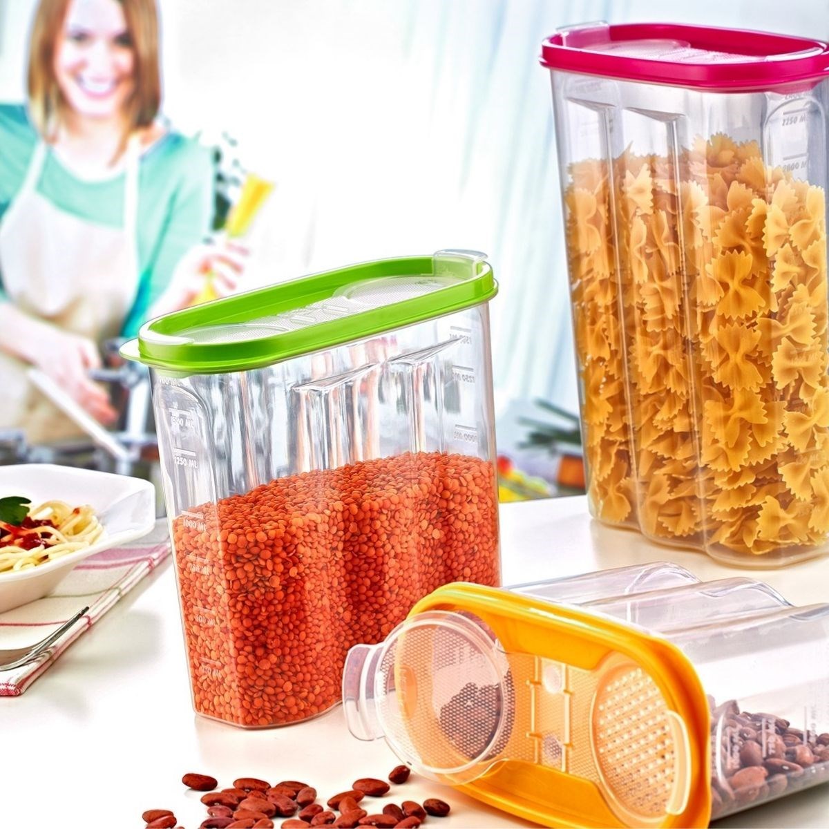 miorashop® 2 Kapaklı Ölçekli Erzak Kuru Gıda Saklama Kutusu Kabı - 1,7 Litre - SA935