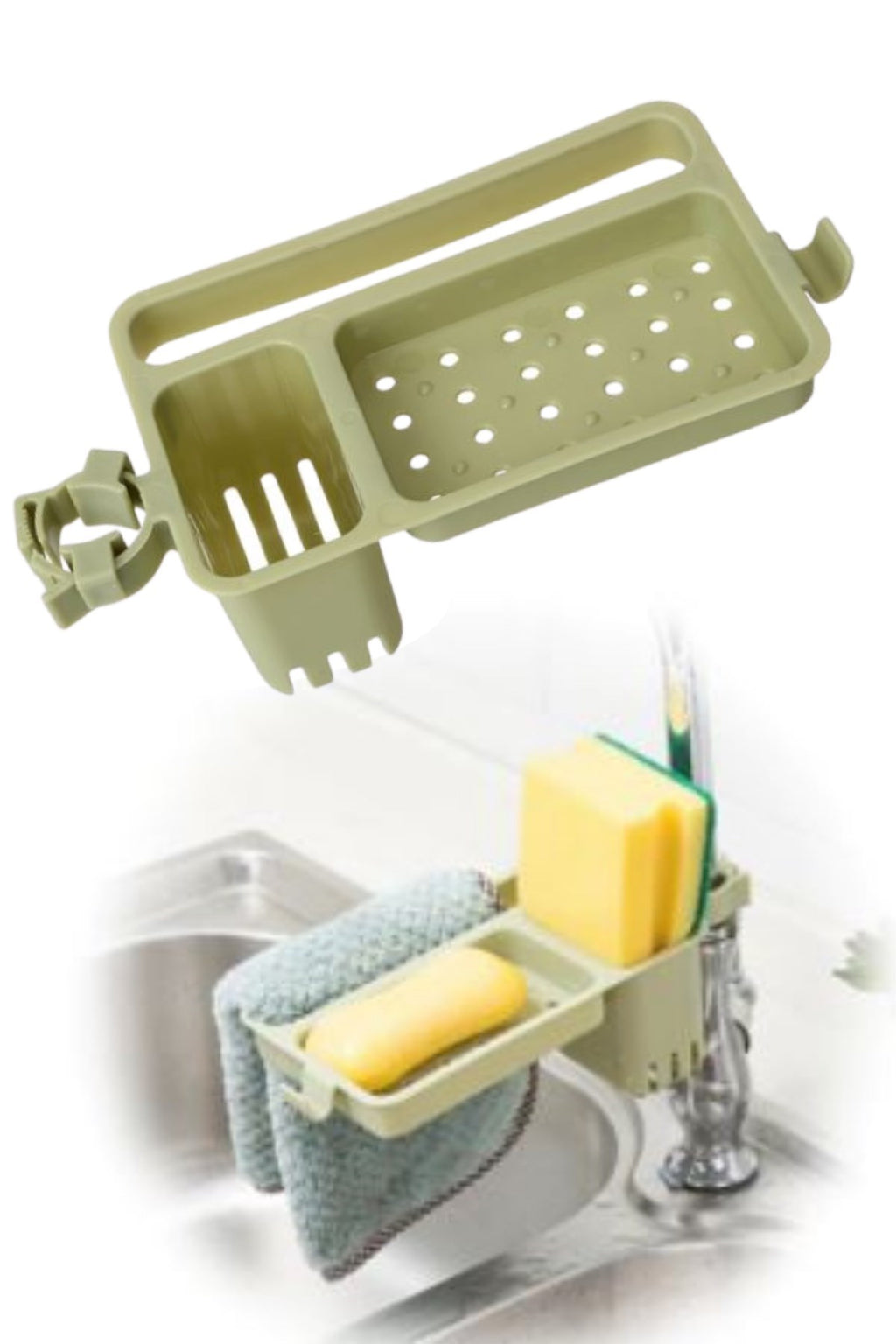 miorashop® Musluğa Takılan Sünger Havlu Askılı Sabun Hazneli mutfak Banyo Lavabo Düzenleyici Organizer