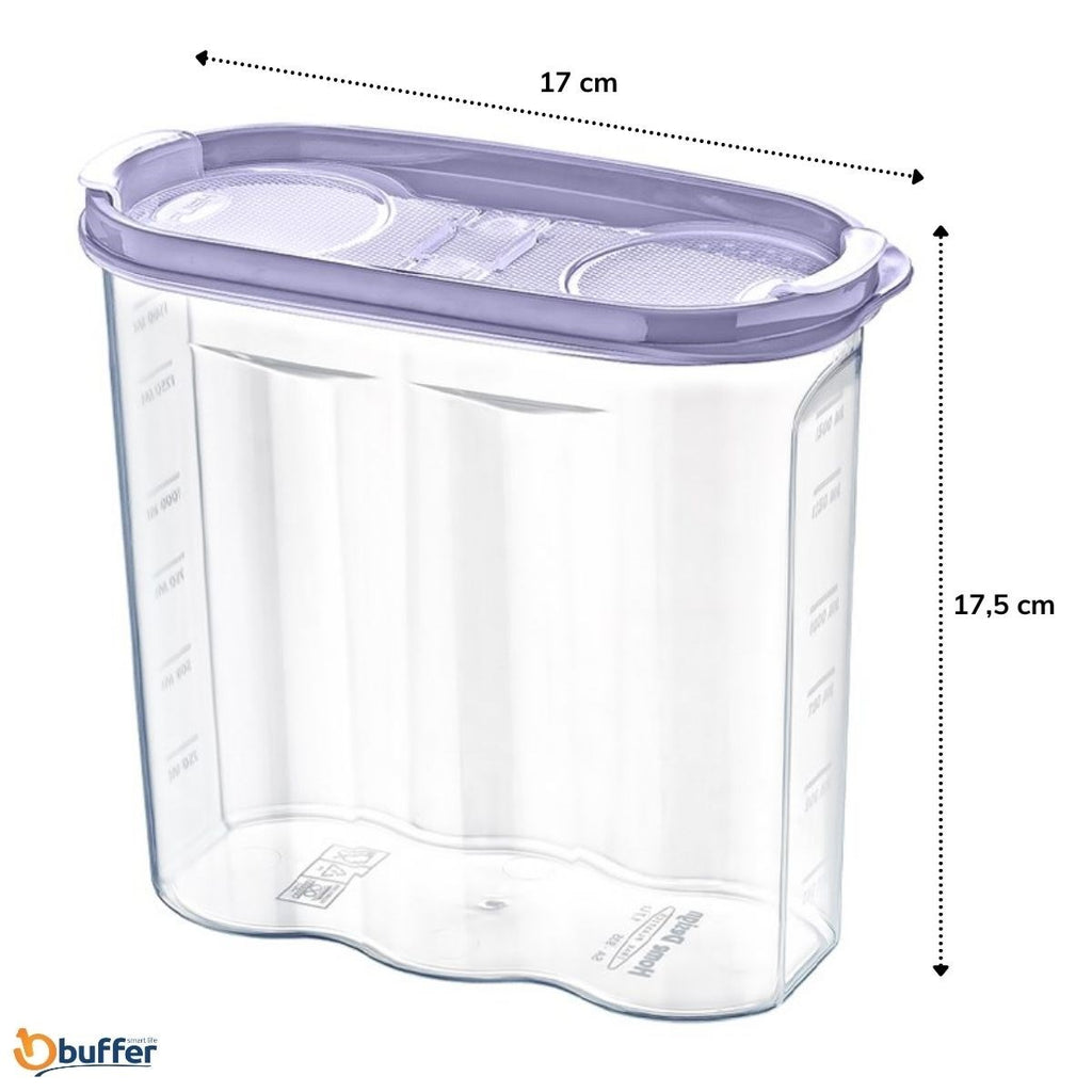 miorashop® 2 Kapaklı Ölçekli Erzak Kuru Gıda Saklama Kutusu Kabı - 1,7 Litre - SA935