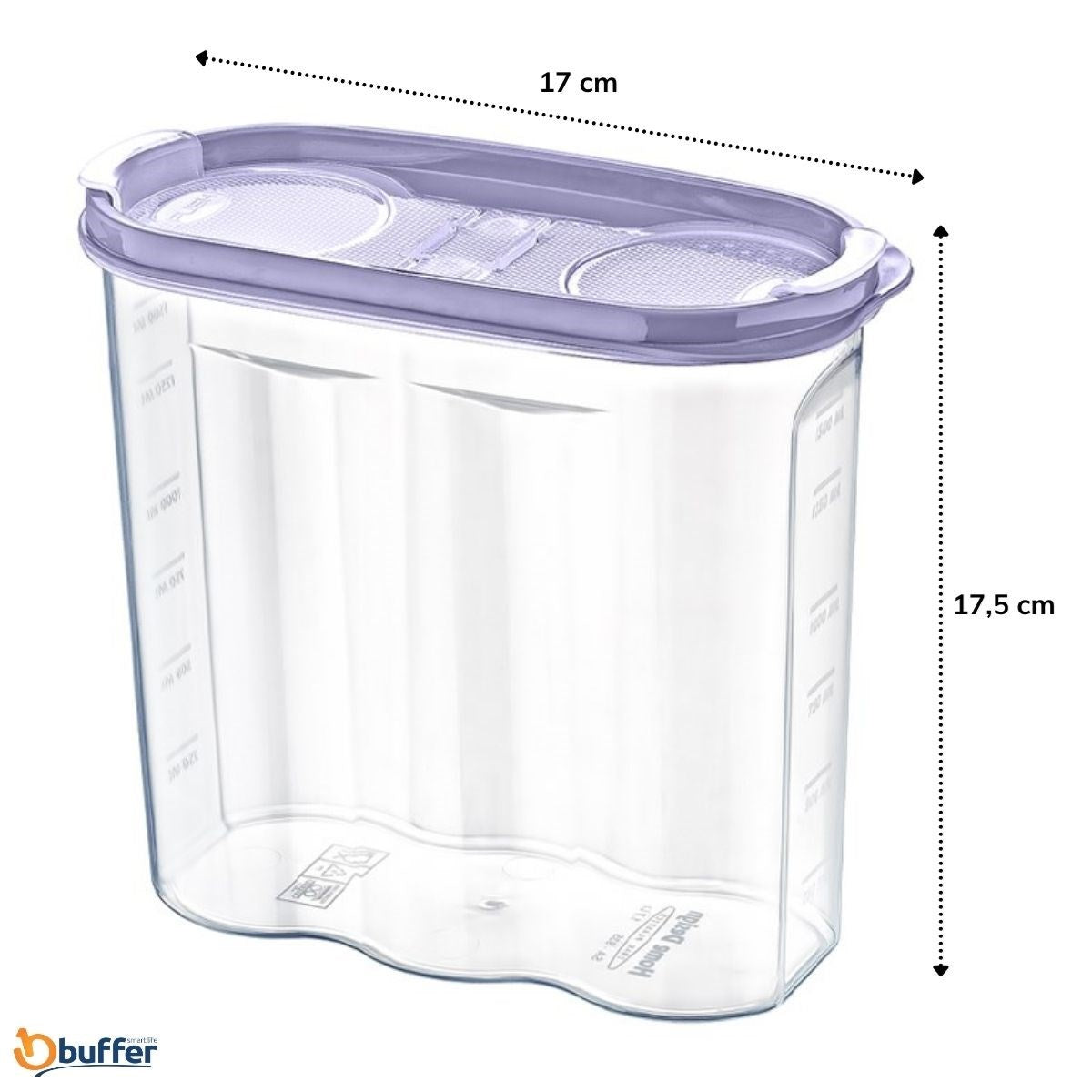 miorashop® 2 Kapaklı Ölçekli Erzak Kuru Gıda Saklama Kutusu Kabı - 1,7 Litre - SA935