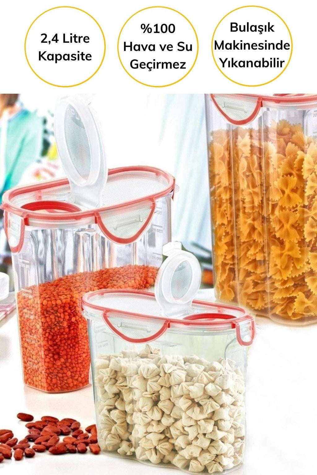 miorashop® Kilitli Kapaklı Contalı Hava,Su Sıvı Geçirmez 2,4 Litre Erzak Saklama Kabı-SA590