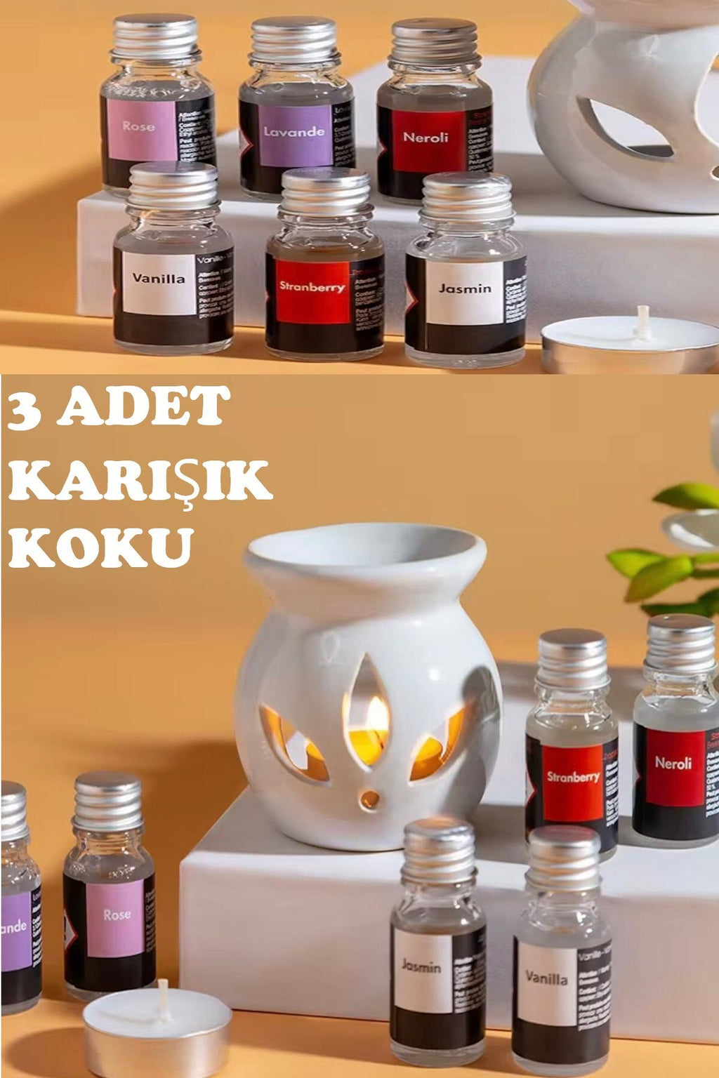 Sonx 3 lü Aromaterapi Uçucu Yağ Seti ve Seramik Buhurdanlık - Rahatlatıcı Oda Kokusu & Spa Deneyimi
