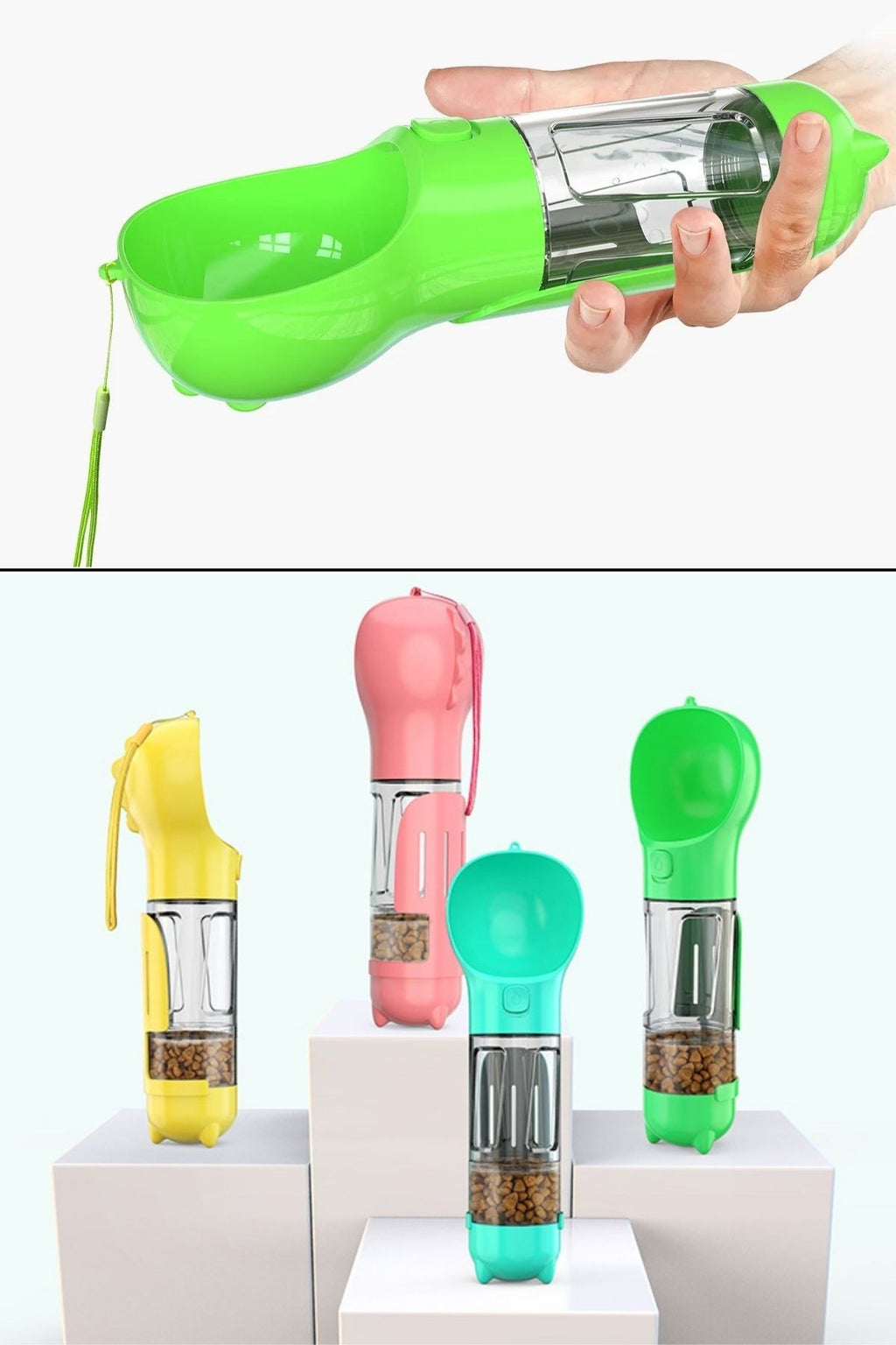 miorashop® Taşınabilir Hazneli Mama Kaplı ,Kaka Poşetli Kedi,Köpek Suluğu-300ml