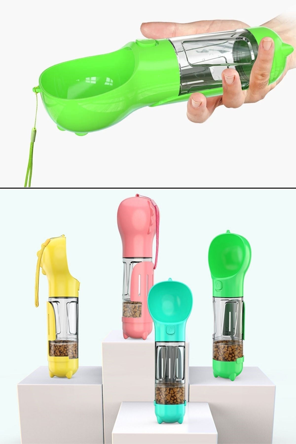 miorashop® Taşınabilir Hazneli Mama Kaplı ,Kaka Poşetli Kedi,Köpek Suluğu-300ml