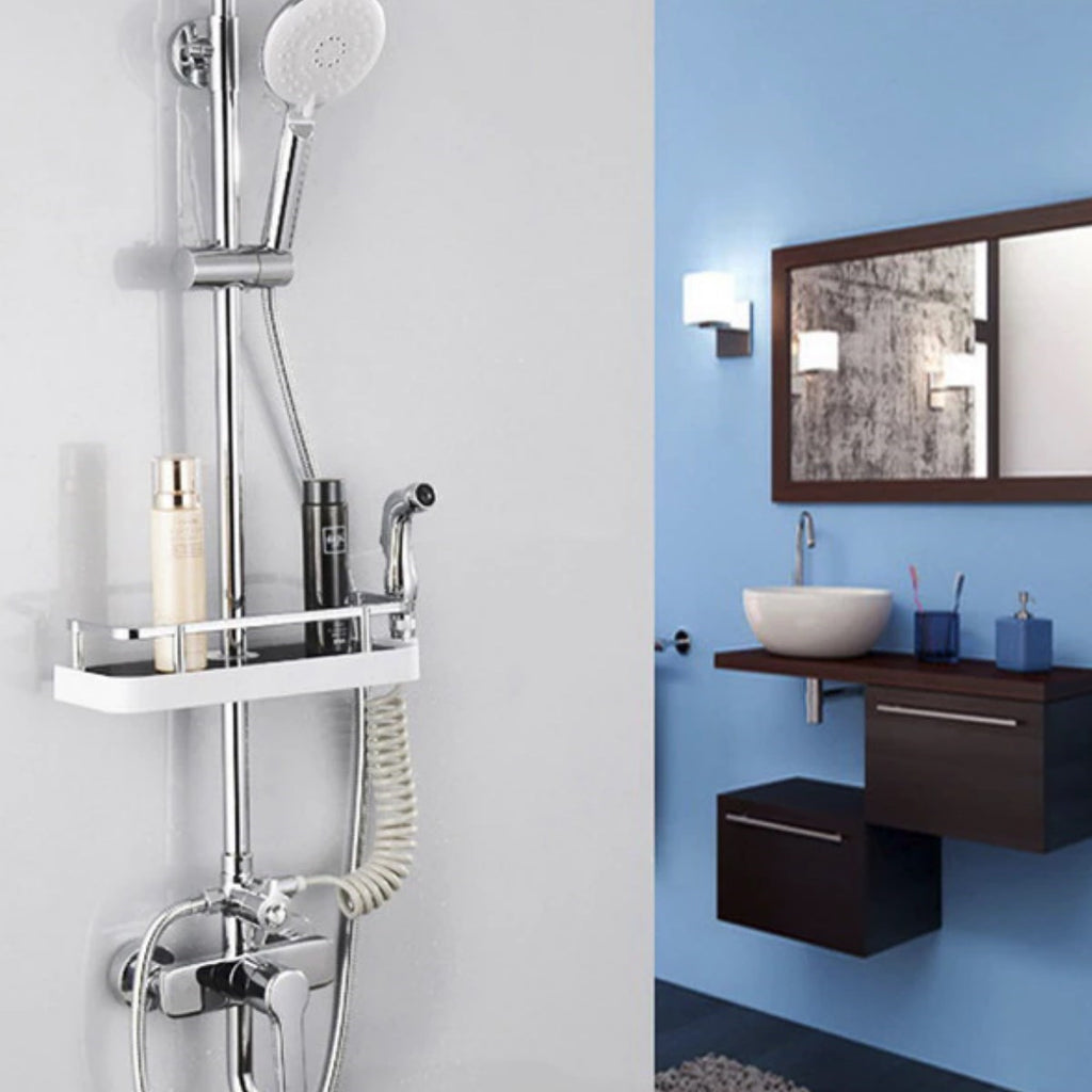 miorashop® Banyo Direğine Asılabilir Köşelik Şampuanlık Sabunluk Çift Askılı Düzenleyici Raf Paslanmaz