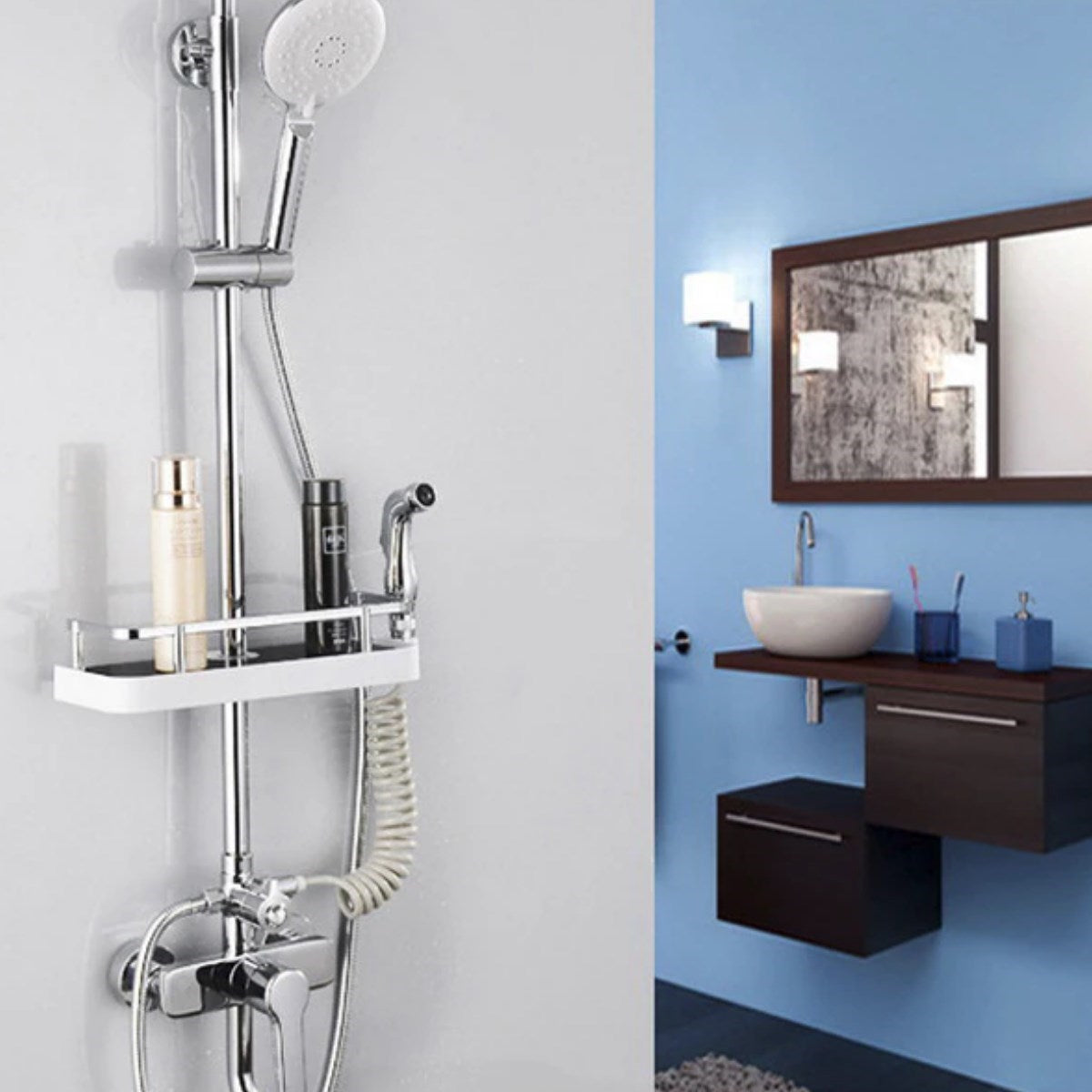 miorashop® Banyo Direğine Asılabilir Köşelik Şampuanlık Sabunluk Çift Askılı Düzenleyici Raf Paslanmaz