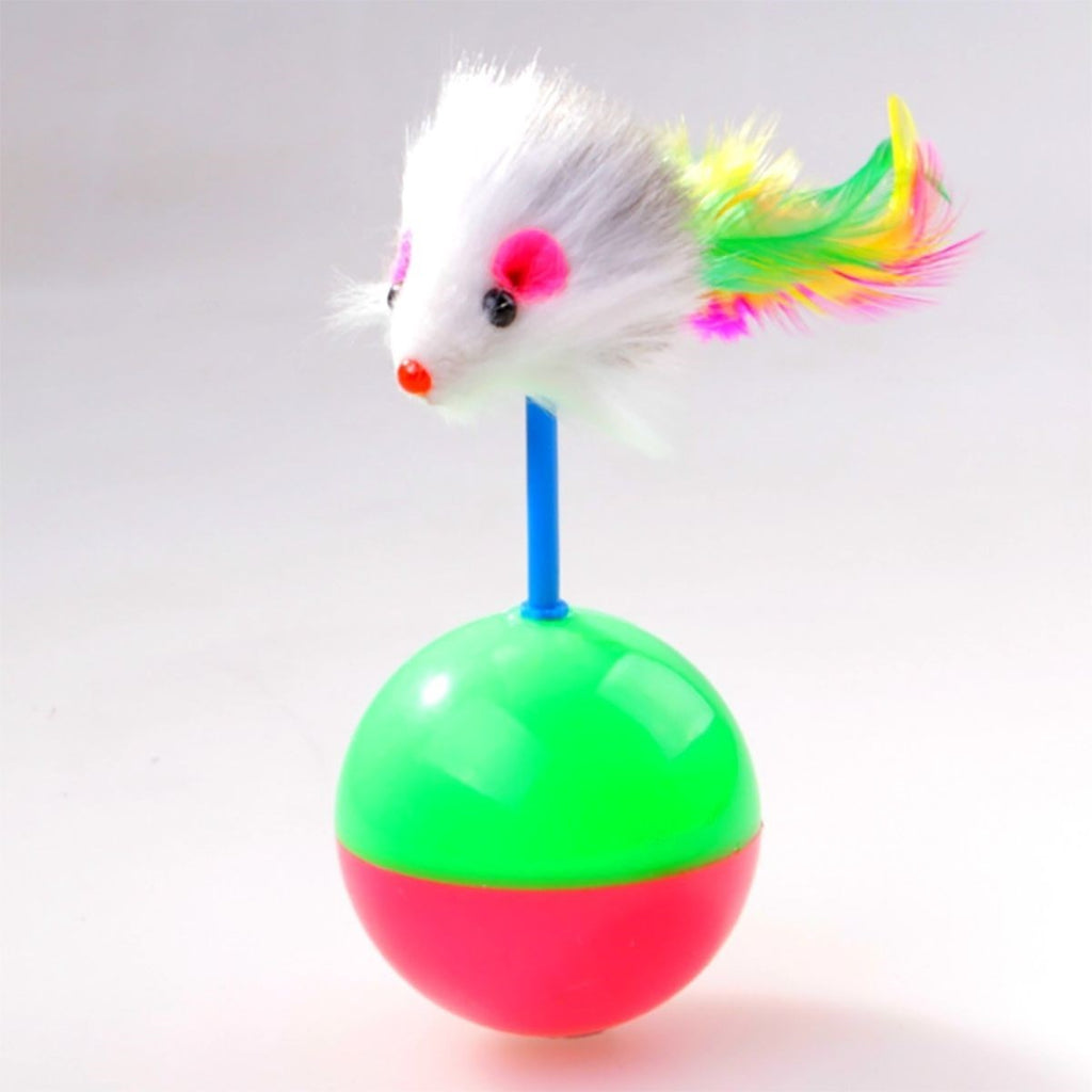 miorashop® Kedi Oyun Topu Tüylü Fareli Hacı Yatmaz Eğitici Yavru Kedi Fare Kovalama Oyuncağı