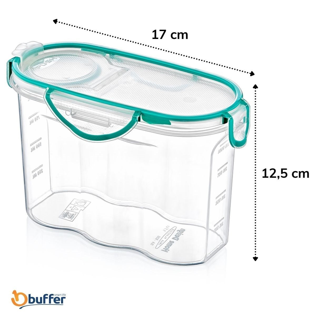 miorashop® Kilitli Kapaklı Contalı Hava,Su Sıvı Geçirmez 1,2 Litre Erzak Saklama Kabı-SA580