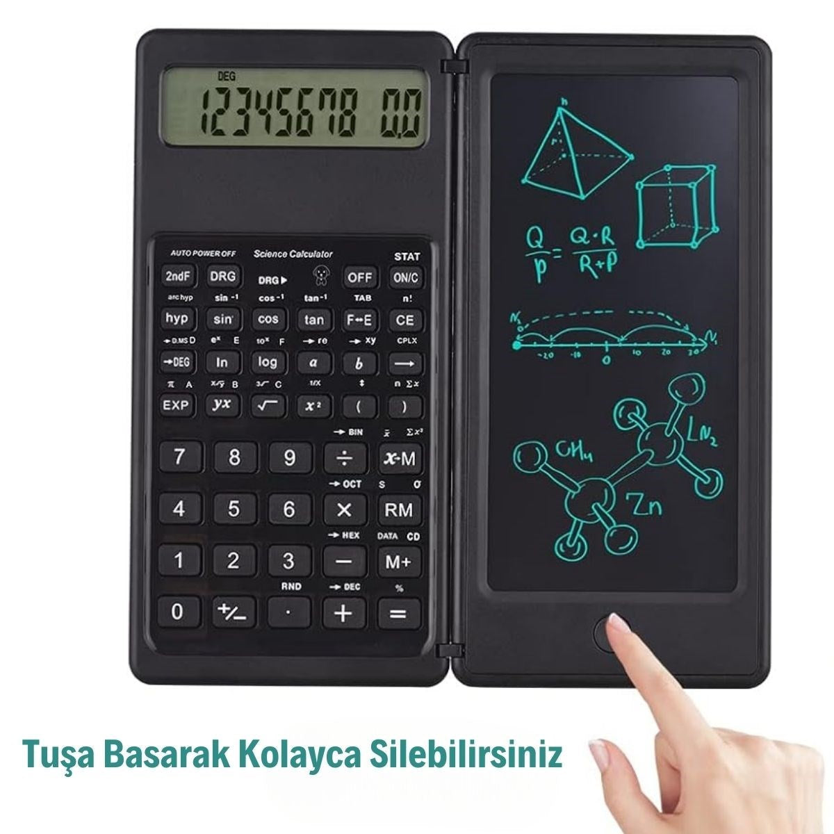miorashop® Silinebilir LCD Yazı Tabletli,Kalemli Katlanabilir Bilimsel Hesap Makinesi