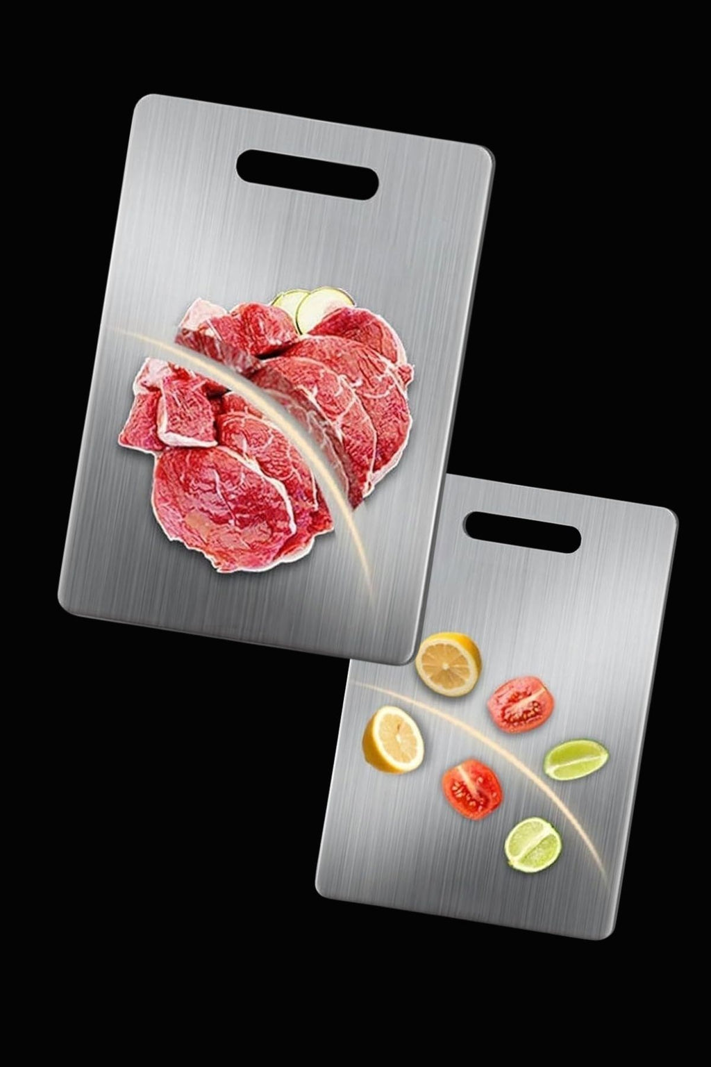 miorashop® 2 Boy Paslanmaz Çelik Leke Tutmaz,Kırılmaz,Antibakteriyel,Elde ve Bulaşık Makinesinde Yıkanabilen Meyve,Sebze,Et,Tavuk Kesim Panosu