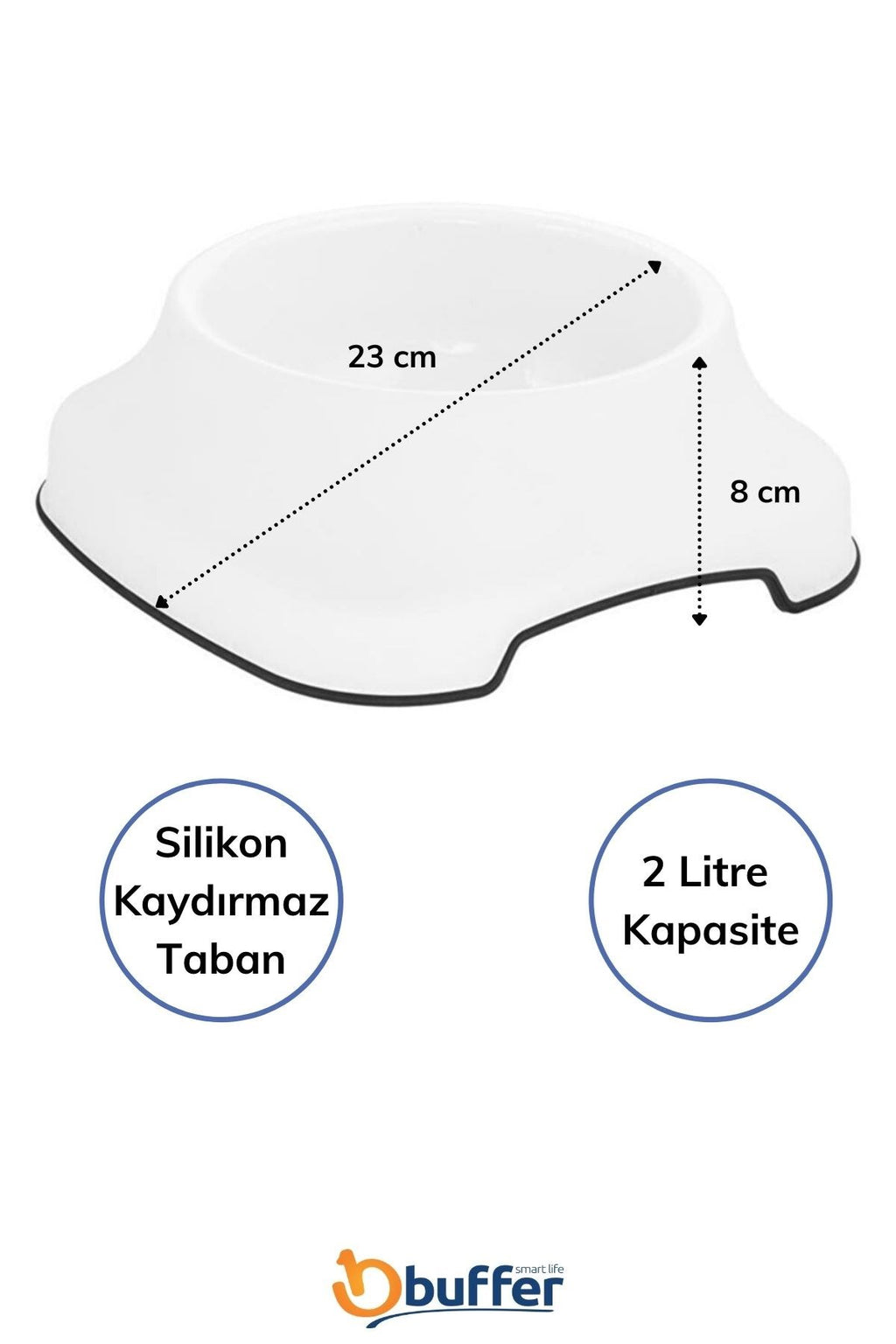 miorashop® Silikon Kaydırmaz Taban Plastik Kedi ve Köpek Mama ve Su Kabı 2 L