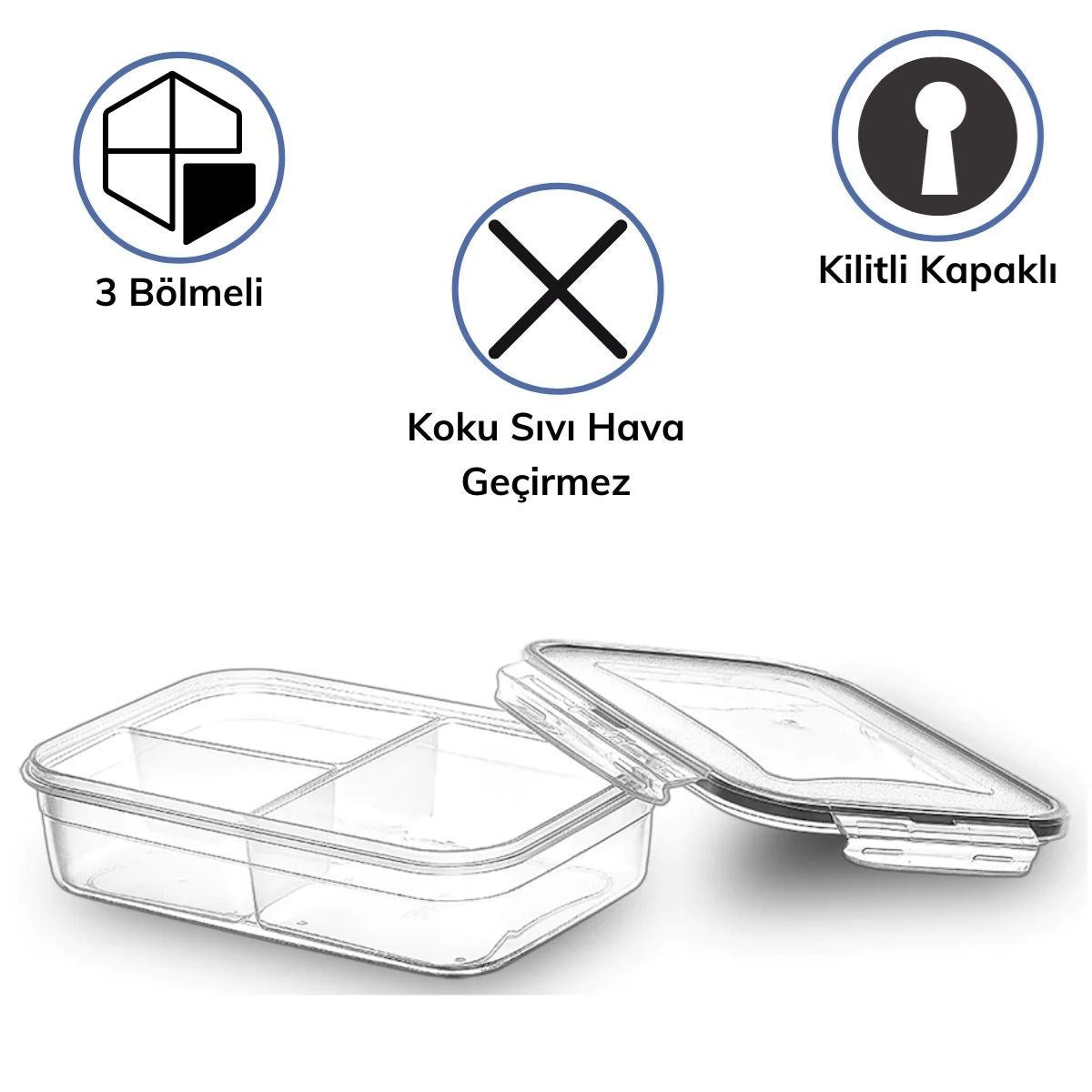 miorashop® 3 Bölmeli Kilitli Kapaklı 1 Litre Erzak Saklama Kabı LC-510