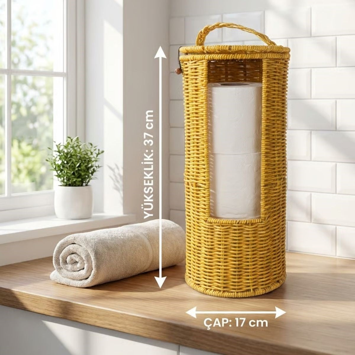 miorashop® Askılı Plastik Rattan Tuvalet Kâğıdı Standı – Hasır Görünümlü, Kapaklı, Yedekli WC Kâğıtlık, Banyo ve Tuvalet İçin Dekoratif Organizer