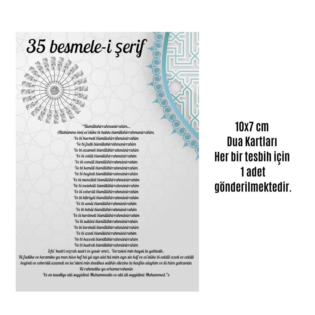 Namaz Tesbihi Vavlı 99'lu Cam İncili 35 Besmele-i Şerif Dua Kartı İle Süt Kahve Renk Hediyelik 100 Adet