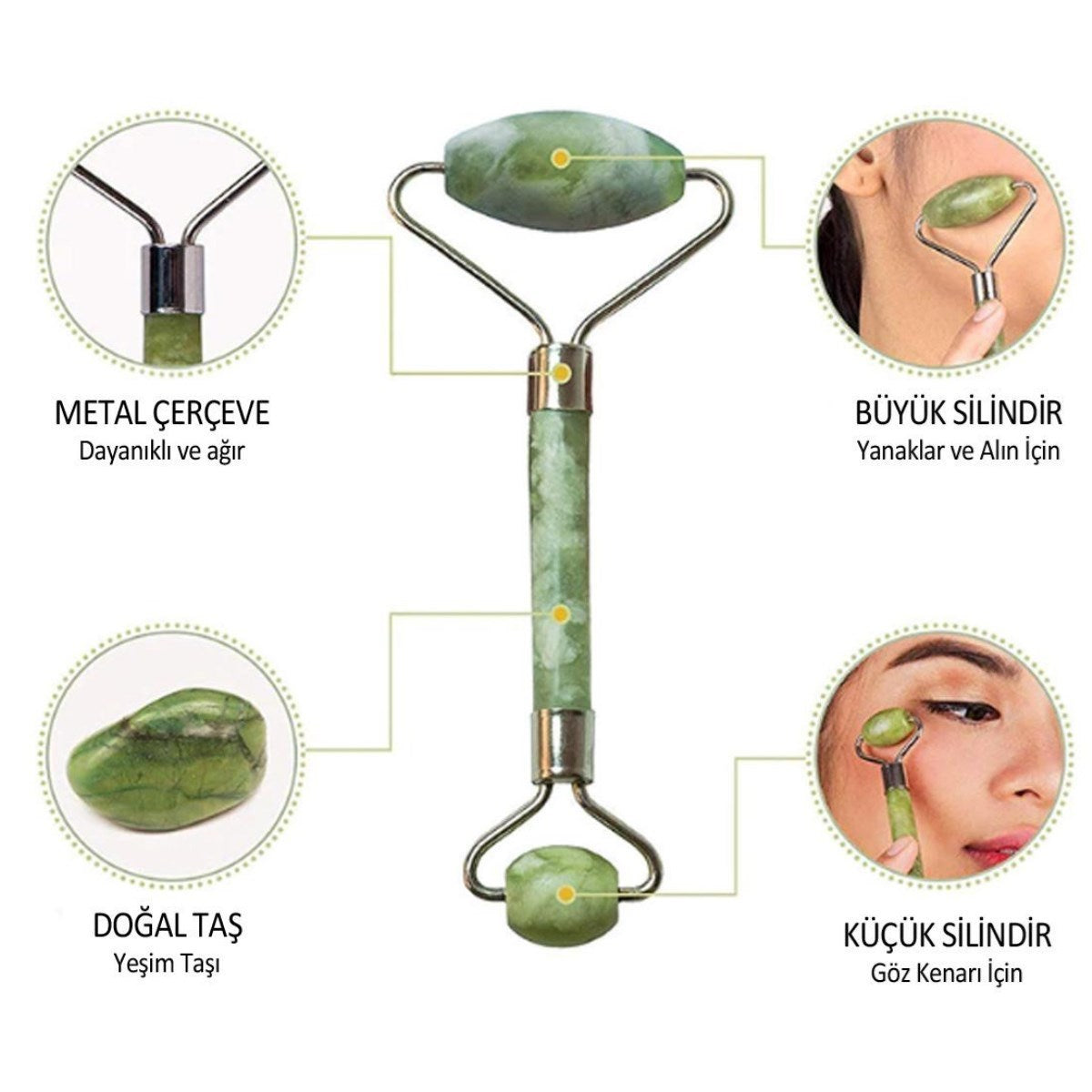 miorashop® 2li Set Çift Taraflı Cilt Temizleme Fırçası ve Yeşim Taşı Çift Taraflı Cilt Masaj Aleti