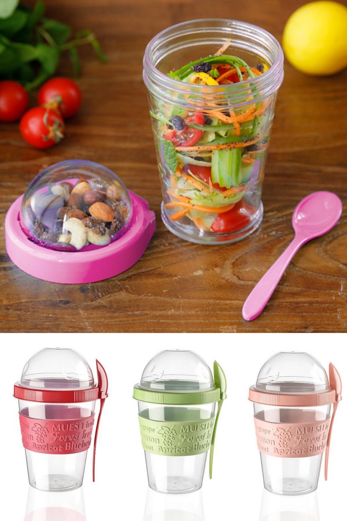 miorashop® Taken Go Kapaklı Kaşıklı Pratik Taşınabilir Meyveli Yoğurt Kabı